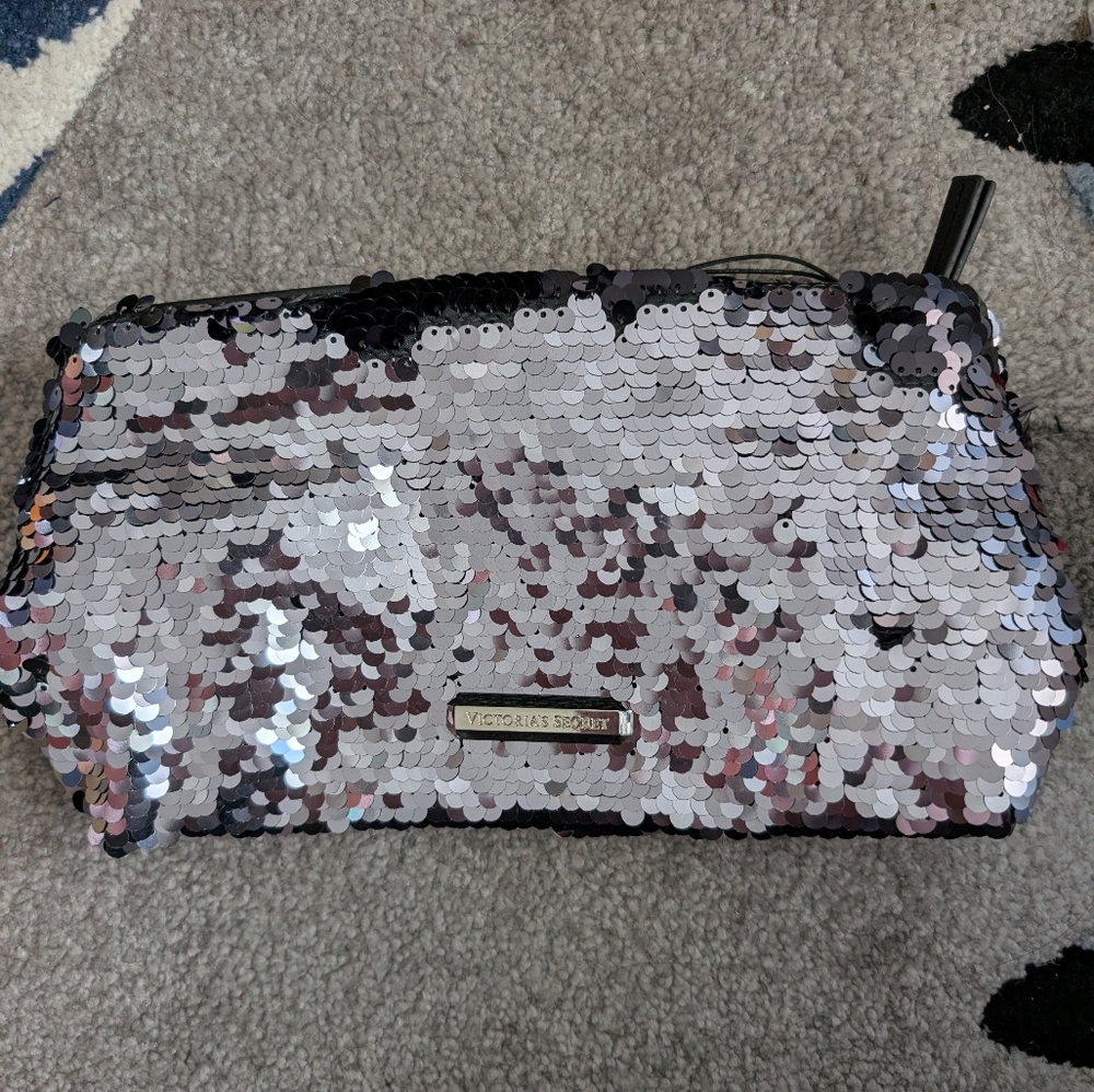 Victoria's Secret Silver Sequin Cosmetic Bag